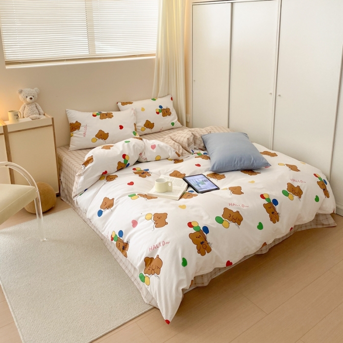 91家纺网 家纺一手货源 找家纺 昔可 2022新款全棉四件套新款影棚图 气球小熊