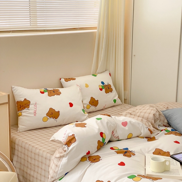 91家纺网 家纺一手货源 找家纺 昔可 2022新款全棉四件套新款影棚图 气球小熊