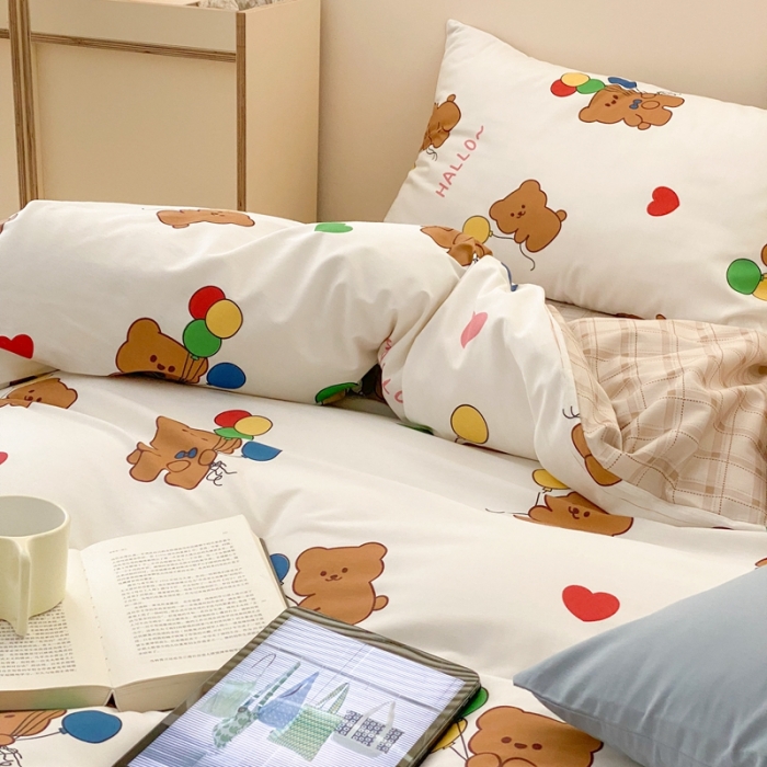 91家纺网 家纺一手货源 找家纺 昔可 2022新款全棉四件套新款影棚图 气球小熊