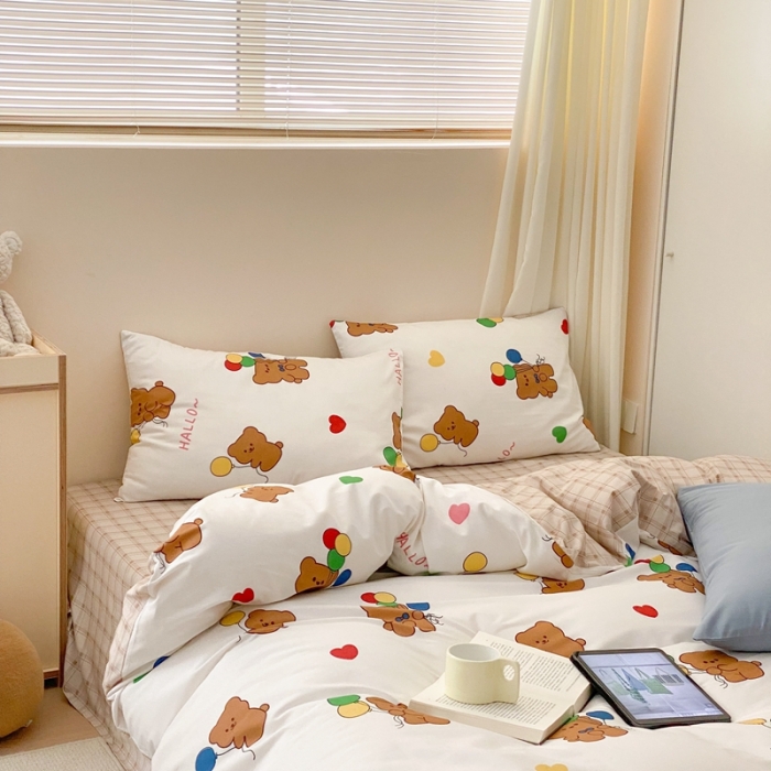 91家纺网 家纺一手货源 找家纺 昔可 2022新款全棉四件套新款影棚图 气球小熊