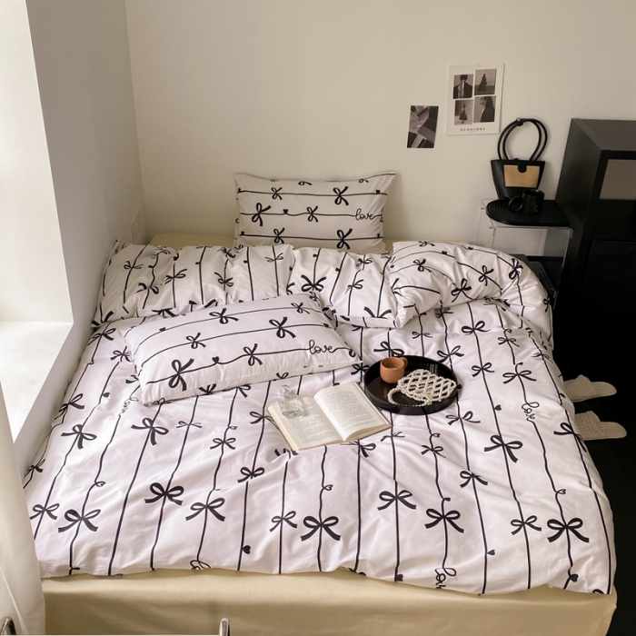 91家纺网 家纺一手货源 找家纺 昔可 2022新款全棉四件套新款影棚图 丝带蝴蝶结