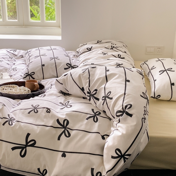 91家纺网 家纺一手货源 找家纺 昔可 2022新款全棉四件套新款影棚图 丝带蝴蝶结