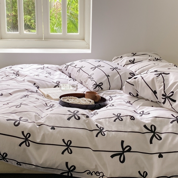 91家纺网 家纺一手货源 找家纺 昔可 2022新款全棉四件套新款影棚图 丝带蝴蝶结