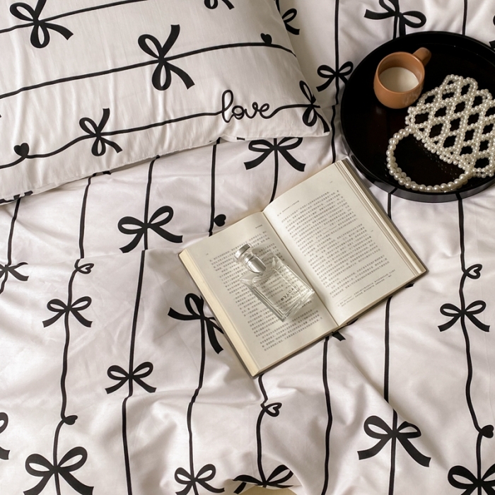 91家纺网 家纺一手货源 找家纺 昔可 2022新款全棉四件套新款影棚图 丝带蝴蝶结