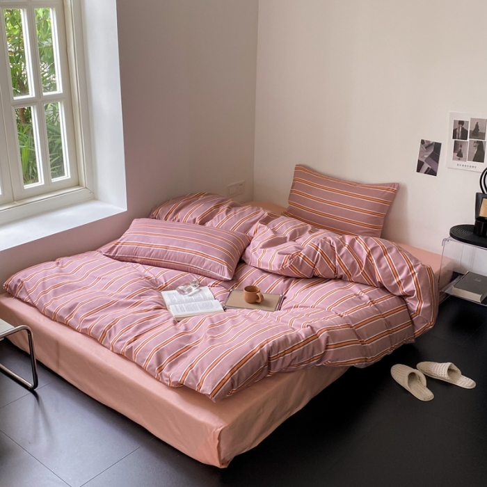 91家纺网 家纺一手货源 找家纺 昔可 2022新款全棉四件套新款影棚图 棕粉条