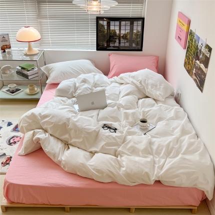 91家纺网 家纺一手货源 找家纺 昔可 2022新款40支13372全棉水洗棉混搭四件套 白桃乌龙粉