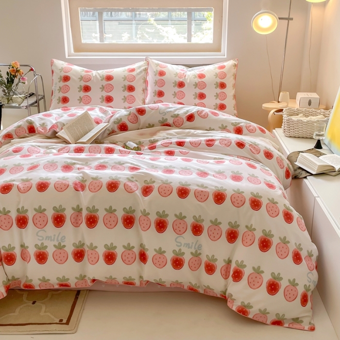 91家纺网 家纺一手货源 找家纺 昔可家纺2022新款嵌绳全棉套件组图一 草莓夹心