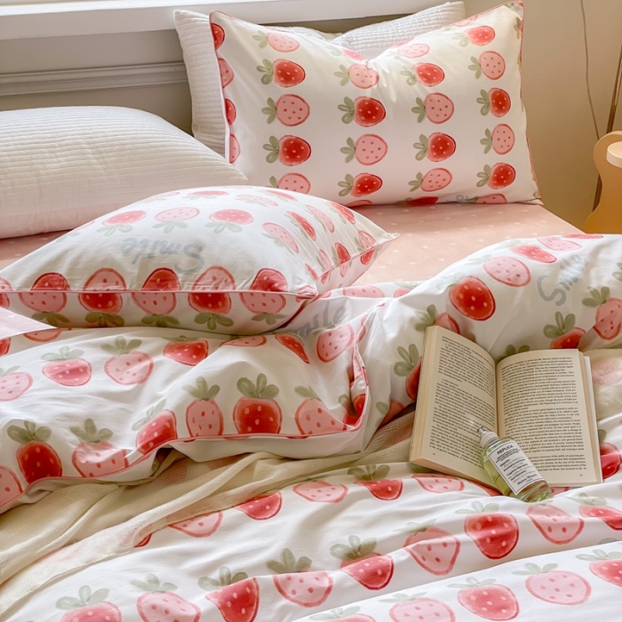 91家纺网 家纺一手货源 找家纺 昔可家纺2022新款嵌绳全棉套件组图一 草莓夹心