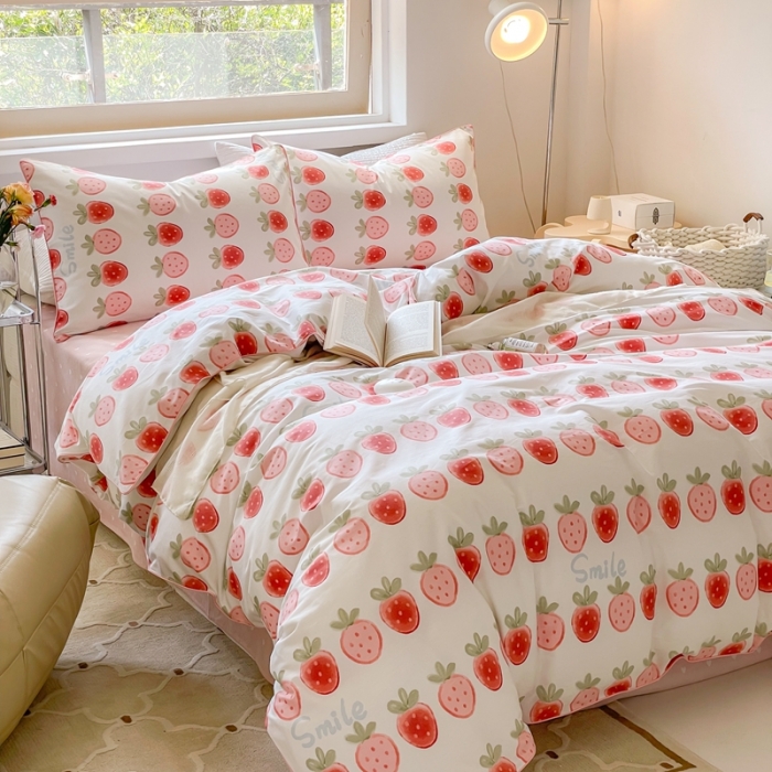 91家纺网 家纺一手货源 找家纺 昔可家纺2022新款嵌绳全棉套件组图一 草莓夹心