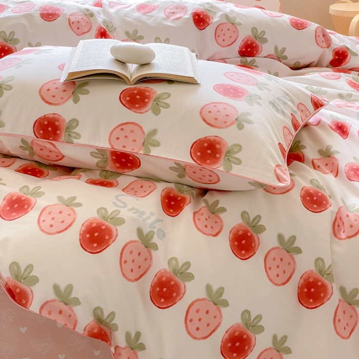 91家纺网 家纺一手货源 找家纺 昔可家纺2022新款嵌绳全棉套件组图一 草莓夹心