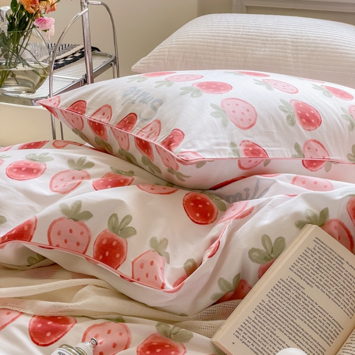 91家纺网 家纺一手货源 找家纺 昔可家纺2022新款嵌绳全棉套件组图一 草莓夹心