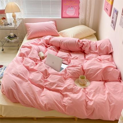 91家纺网 家纺一手货源 找家纺 昔可 2022新款40支13372全棉水洗棉混搭四件套 莓莓粉拼奶黄