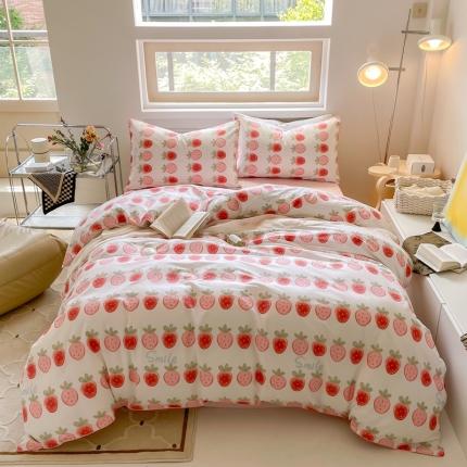 昔可家纺2022新款嵌绳全棉套件组图一 草莓夹心