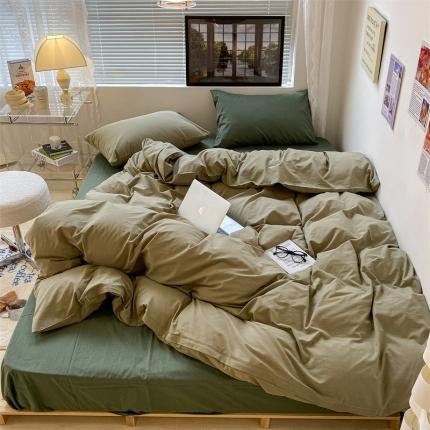 91家纺网 家纺一手货源 找家纺 昔可 2022新款40支13372全棉水洗棉混搭四件套 抹茶绿拼森绿