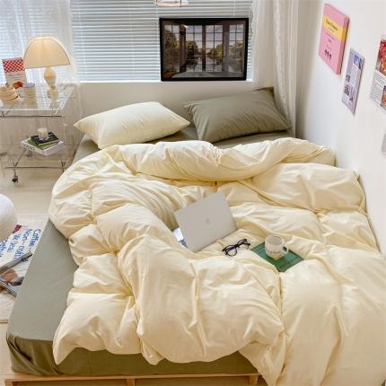 91家纺网 家纺一手货源 找家纺 昔可 2022新款40支13372全棉水洗棉混搭四件套 奶白拼抹茶