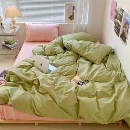 91家纺网 家纺一手货源 找家纺 昔可 2022新款40支13372全棉水洗棉混搭四件套 青缇绿