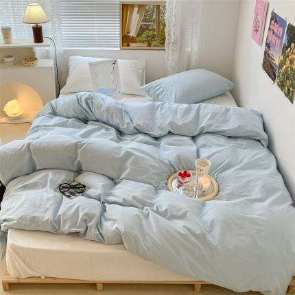 91家纺网 家纺一手货源 找家纺 昔可 2022新款40支13372全棉水洗棉混搭四件套 天蓝白