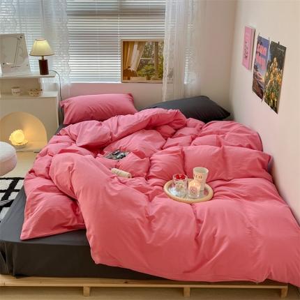 91家纺网 家纺一手货源 找家纺 昔可 2022新款40支13372全棉水洗棉混搭四件套 甜梅子粉拼深灰