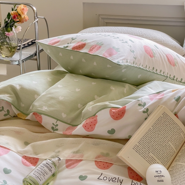 91家纺网 家纺一手货源 找家纺 昔可家纺2022新款嵌绳全棉套件组图一 恋夏草莓