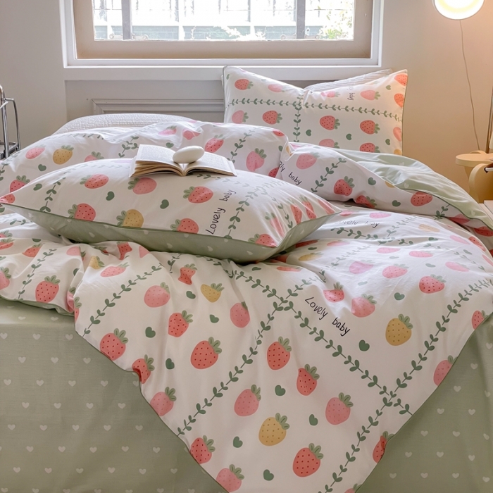 91家纺网 家纺一手货源 找家纺 昔可家纺2022新款嵌绳全棉套件组图一 恋夏草莓