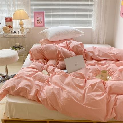 91家纺网 家纺一手货源 找家纺 昔可 2022新款40支13372全棉水洗棉混搭四件套 璎落粉拼白