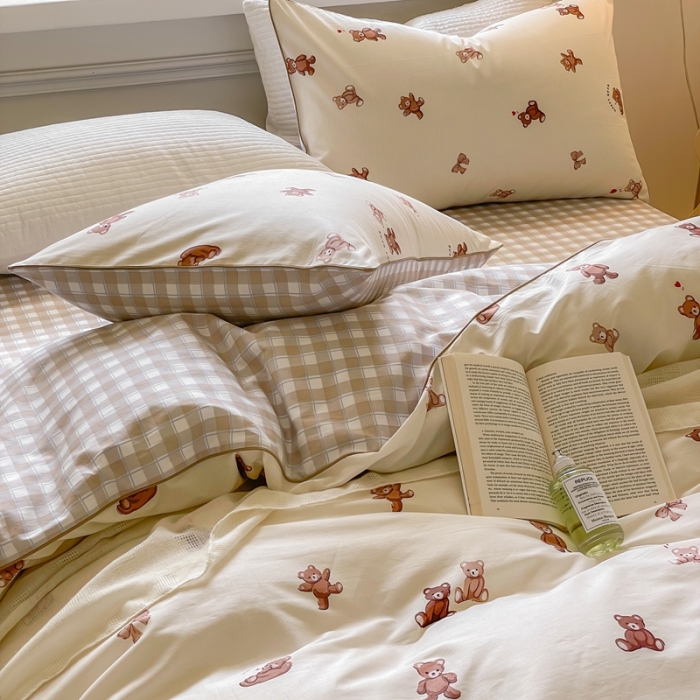 91家纺网 家纺一手货源 找家纺 昔可家纺2022新款嵌绳全棉套件组图一 萌心熊仔