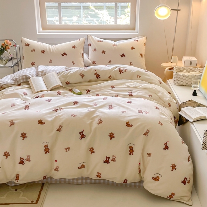 91家纺网 家纺一手货源 找家纺 昔可家纺2022新款嵌绳全棉套件组图一 萌心熊仔