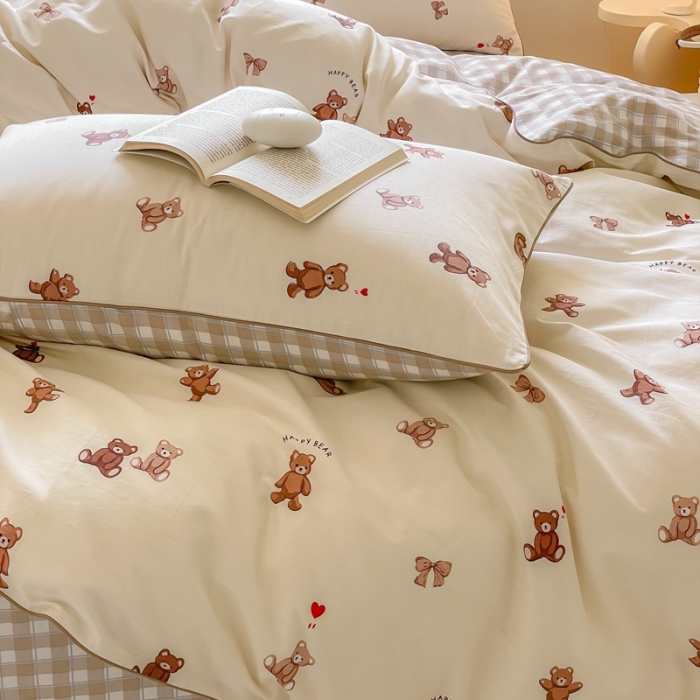 91家纺网 家纺一手货源 找家纺 昔可家纺2022新款嵌绳全棉套件组图一 萌心熊仔