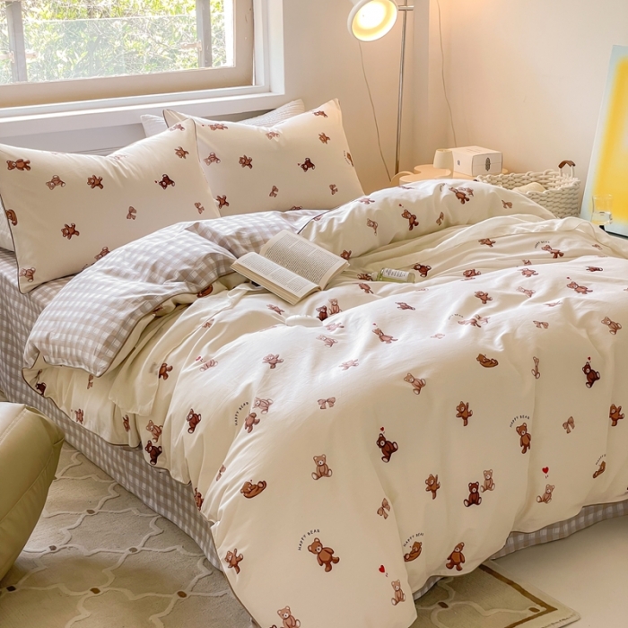 91家纺网 家纺一手货源 找家纺 昔可家纺2022新款嵌绳全棉套件组图一 萌心熊仔