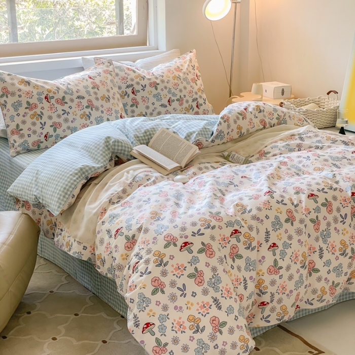 91家纺网 家纺一手货源 找家纺 昔可家纺2022新款嵌绳全棉套件组图一 蘑菇花