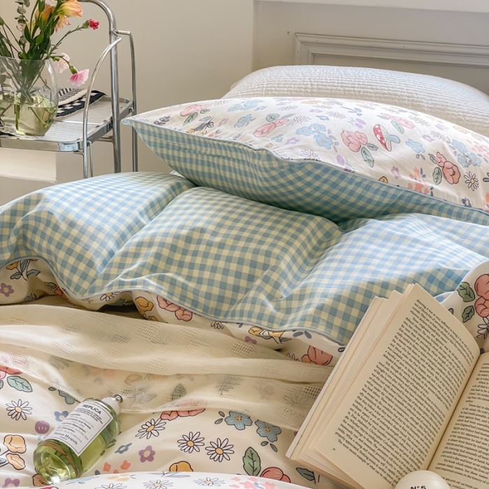 91家纺网 家纺一手货源 找家纺 昔可家纺2022新款嵌绳全棉套件组图一 蘑菇花