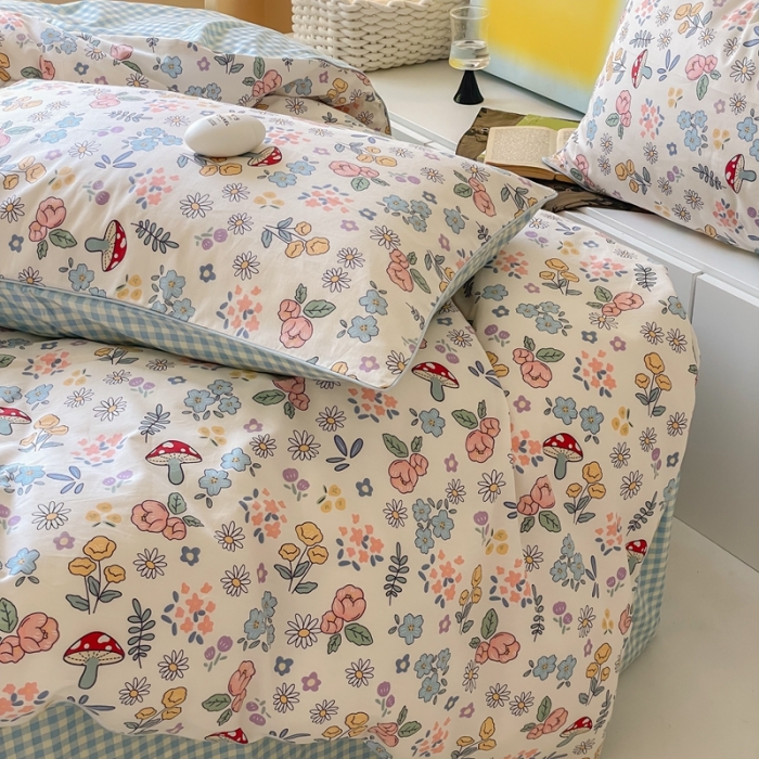 91家纺网 家纺一手货源 找家纺 昔可家纺2022新款嵌绳全棉套件组图一 蘑菇花