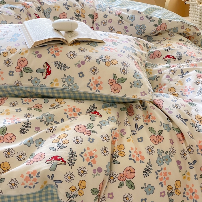 91家纺网 家纺一手货源 找家纺 昔可家纺2022新款嵌绳全棉套件组图一 蘑菇花