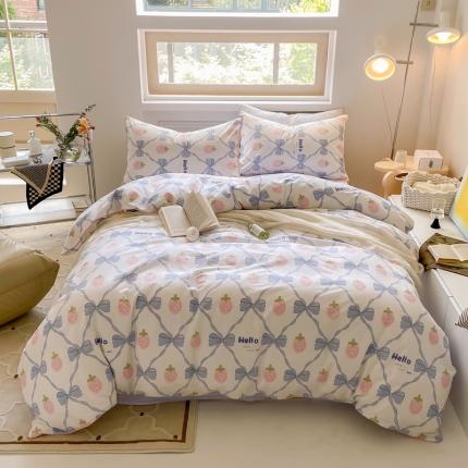 昔可家纺2022新款嵌绳全棉套件组图一 少女心蝴蝶结