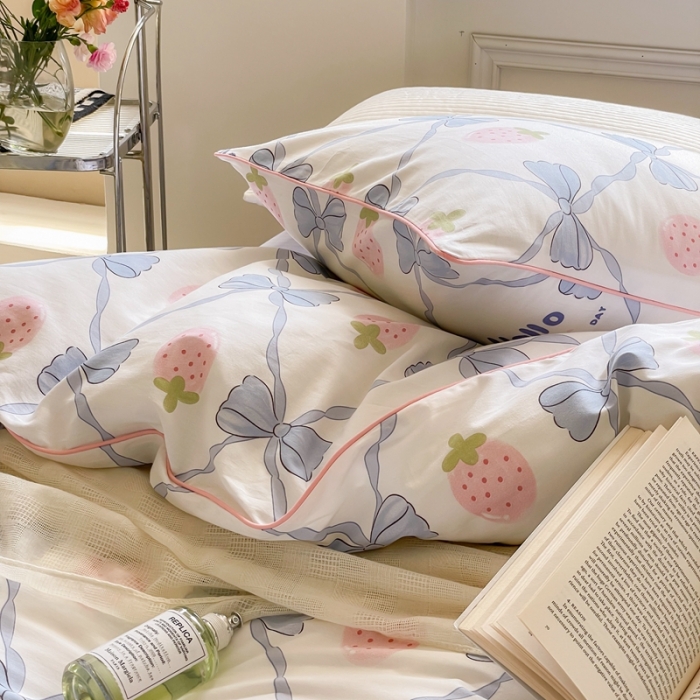 91家纺网 家纺一手货源 找家纺 昔可家纺2022新款嵌绳全棉套件组图一 少女心蝴蝶结