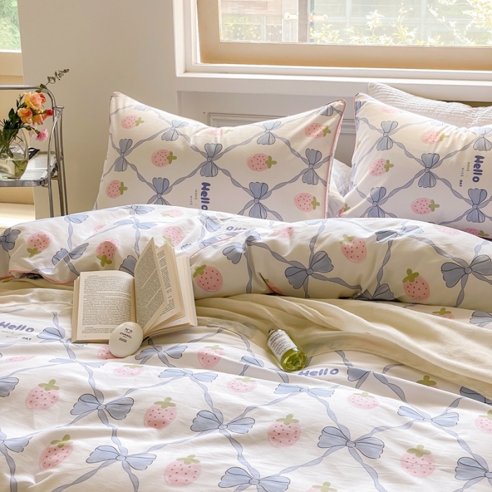 91家纺网 家纺一手货源 找家纺 昔可家纺2022新款嵌绳全棉套件组图一 少女心蝴蝶结