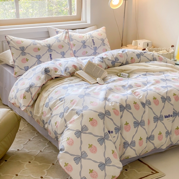 91家纺网 家纺一手货源 找家纺 昔可家纺2022新款嵌绳全棉套件组图一 少女心蝴蝶结