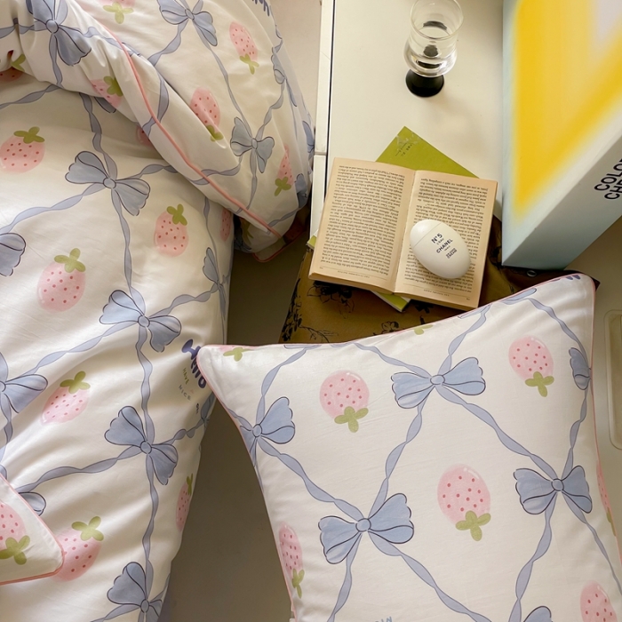 91家纺网 家纺一手货源 找家纺 昔可家纺2022新款嵌绳全棉套件组图一 少女心蝴蝶结