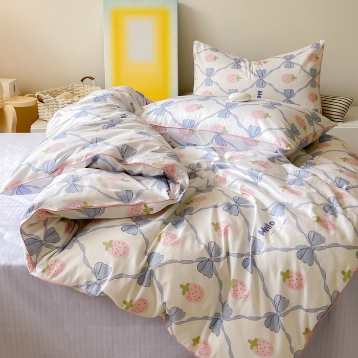 91家纺网 家纺一手货源 找家纺 昔可家纺2022新款嵌绳全棉套件组图一 少女心蝴蝶结