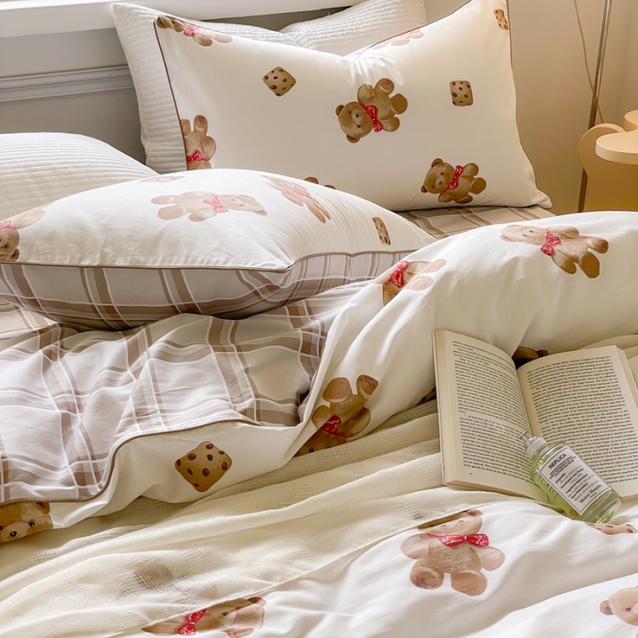 91家纺网 家纺一手货源 找家纺 昔可家纺2022新款嵌绳全棉套件组图一 熊熊饼干