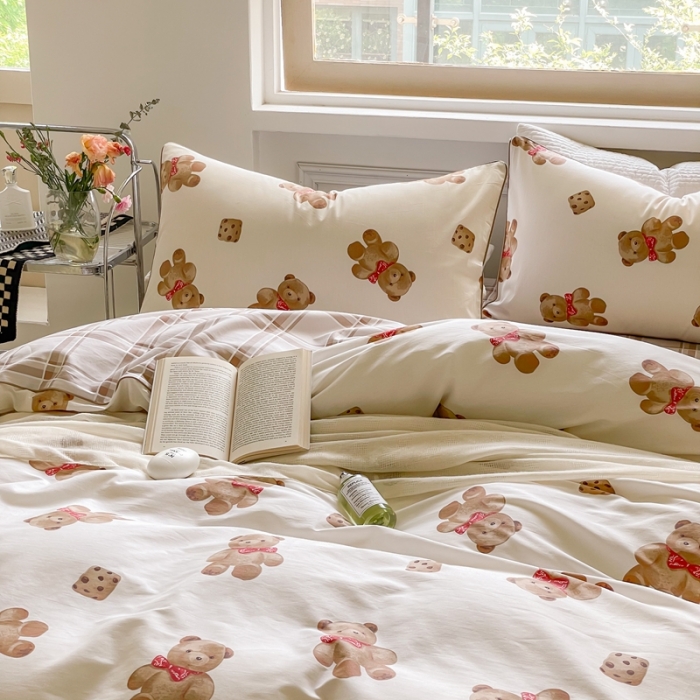 91家纺网 家纺一手货源 找家纺 昔可家纺2022新款嵌绳全棉套件组图一 熊熊饼干