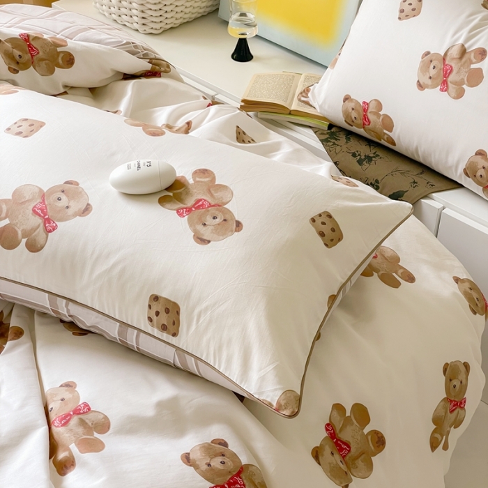 91家纺网 家纺一手货源 找家纺 昔可家纺2022新款嵌绳全棉套件组图一 熊熊饼干