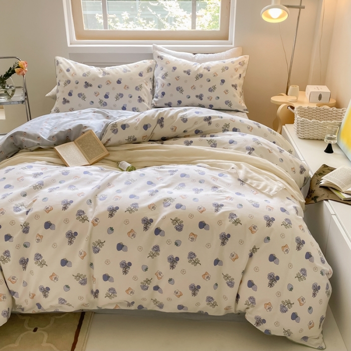 91家纺网 家纺一手货源 找家纺 昔可家纺2022新款嵌绳全棉套件组图一 紫玫瑰猫猫