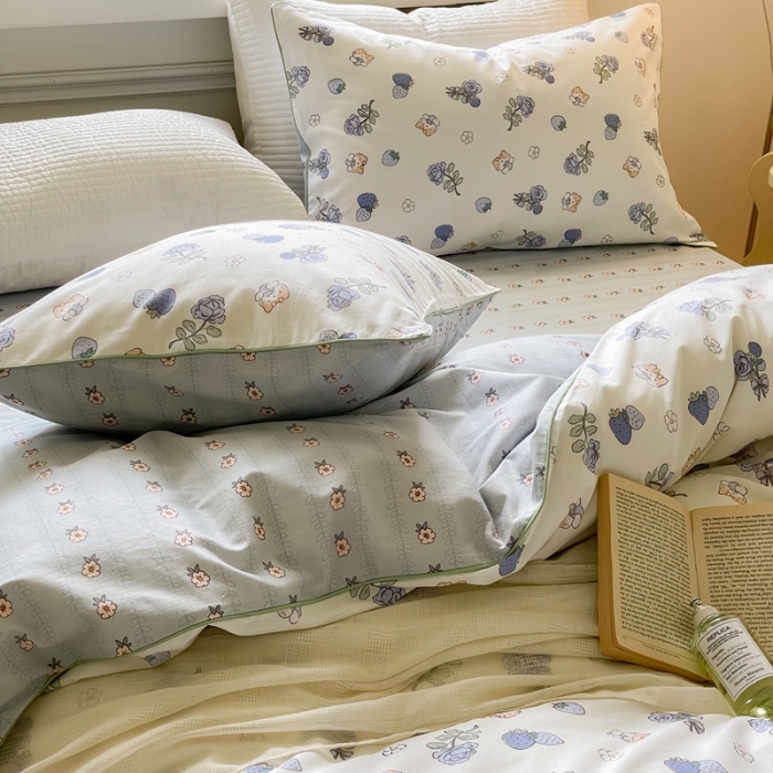 91家纺网 家纺一手货源 找家纺 昔可家纺2022新款嵌绳全棉套件组图一 紫玫瑰猫猫