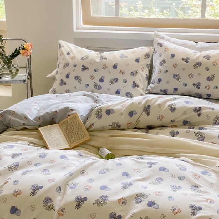 91家纺网 家纺一手货源 找家纺 昔可家纺2022新款嵌绳全棉套件组图一 紫玫瑰猫猫