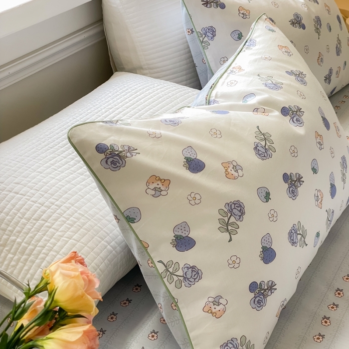 91家纺网 家纺一手货源 找家纺 昔可家纺2022新款嵌绳全棉套件组图一 紫玫瑰猫猫