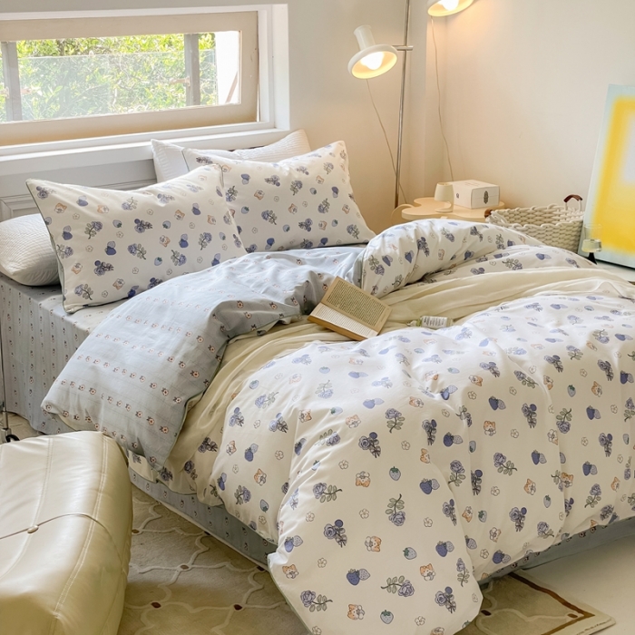 91家纺网 家纺一手货源 找家纺 昔可家纺2022新款嵌绳全棉套件组图一 紫玫瑰猫猫