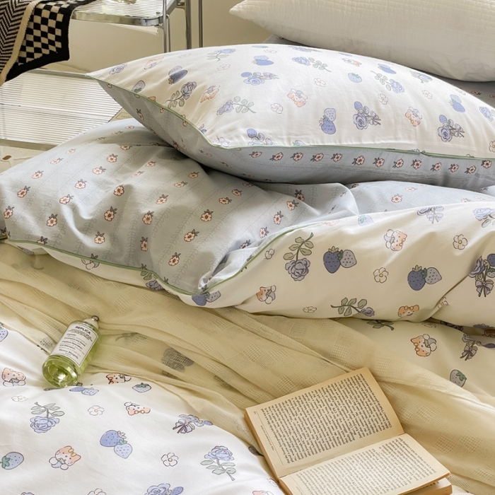 91家纺网 家纺一手货源 找家纺 昔可家纺2022新款嵌绳全棉套件组图一 紫玫瑰猫猫