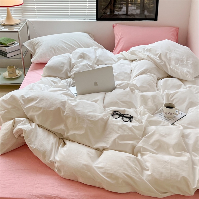 91家纺网 家纺一手货源 找家纺 昔可 2022新款40支13372全棉水洗棉混搭四件套 白桃乌龙粉