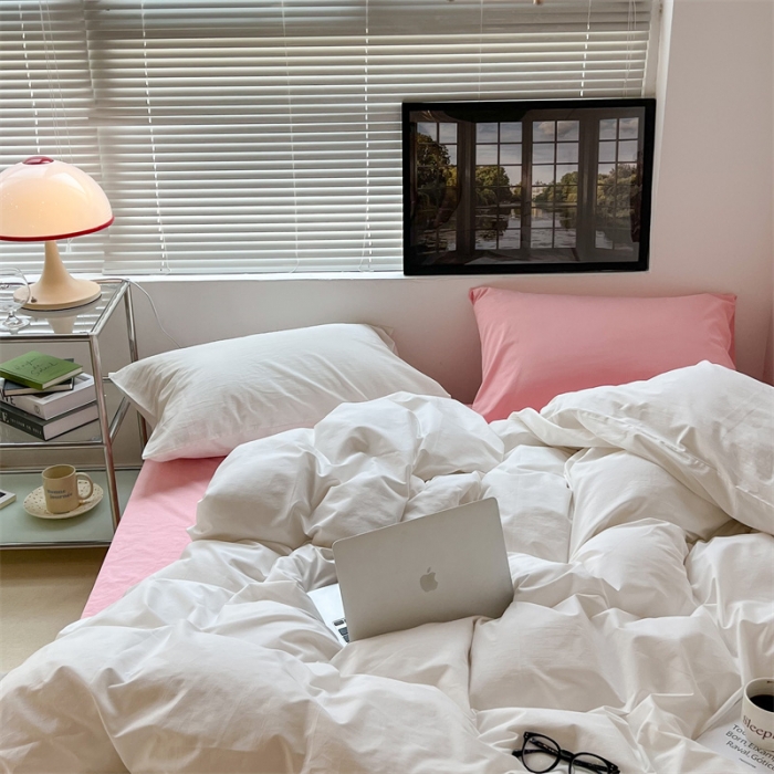 91家纺网 家纺一手货源 找家纺 昔可 2022新款40支13372全棉水洗棉混搭四件套 白桃乌龙粉